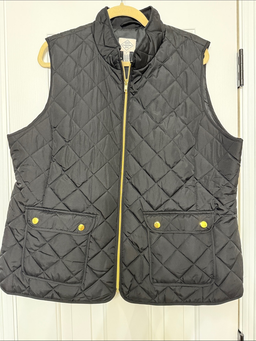 St. John's Bay Black Quilted Vest with Gold Accents